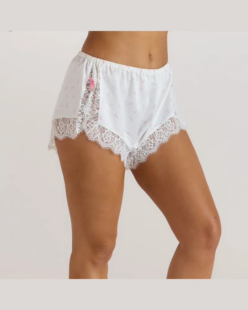Lounge Satin Pyjama-Shorts - Florales Muster White