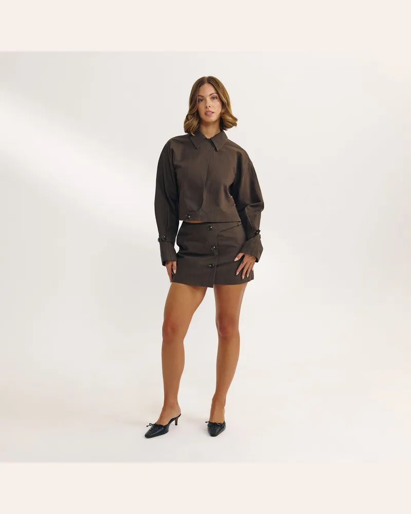 Lounge Minirock mit Knopfdetail - Dunkelbraun Brown