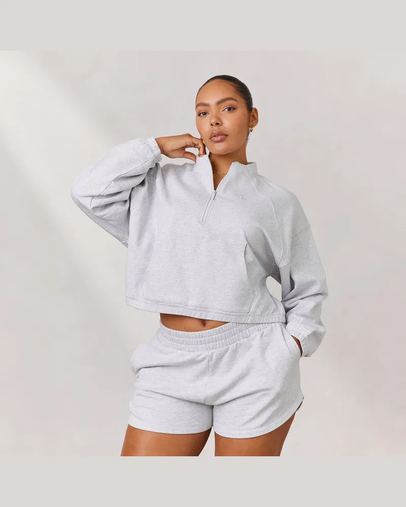 Lounge Varsity Pullover mit Viertel-Zip - Eisgrau Frost-melange