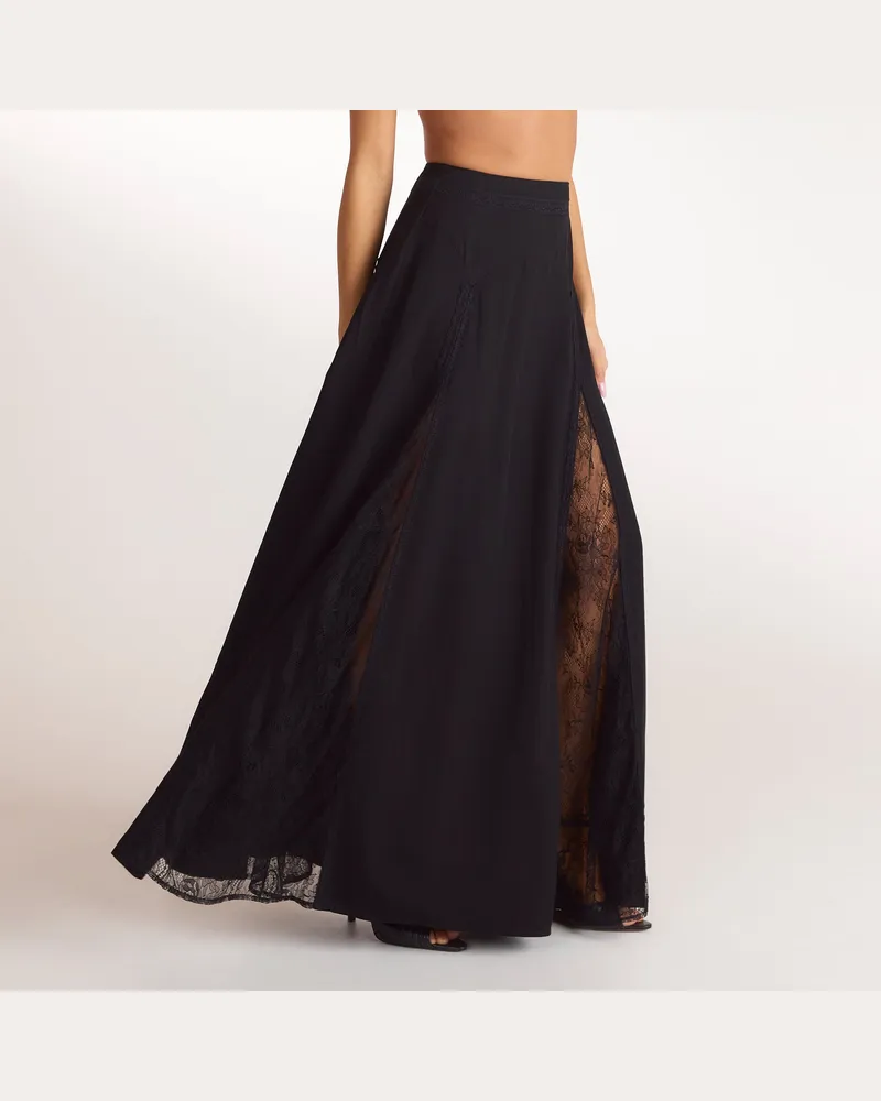 Lounge Maxirock mit Spitzeneinsatz - Schwarz Black