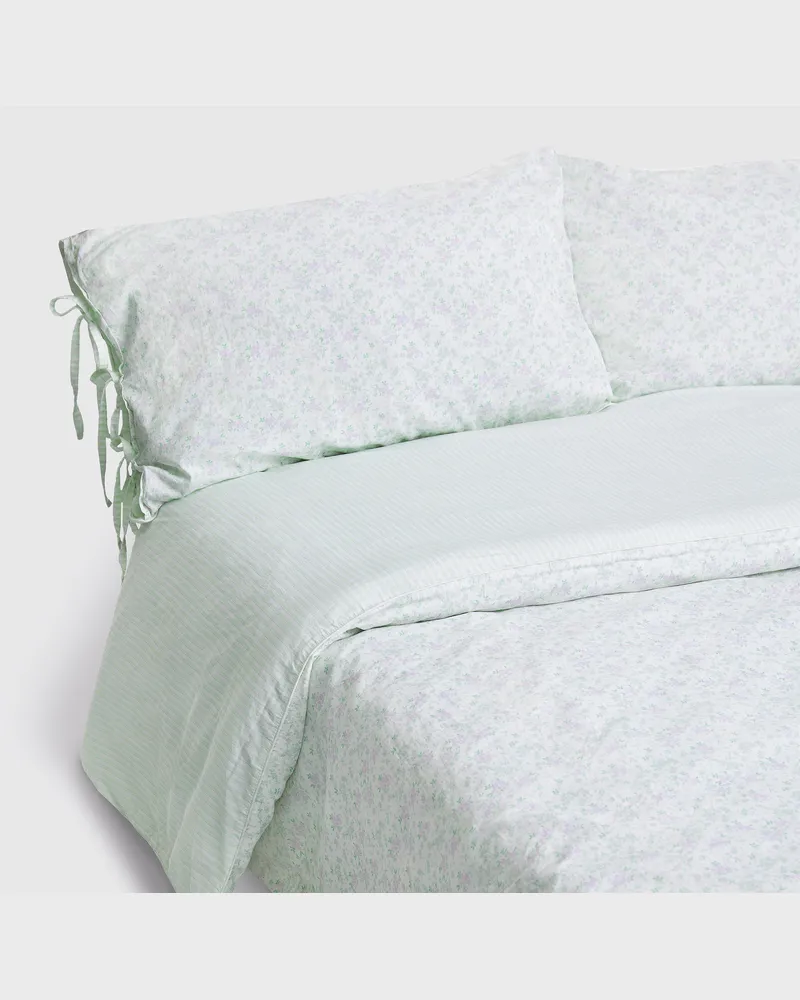 Lounge Bloom  Stripe Reversible Duvet Cover - Sage Floral Print - King Green
