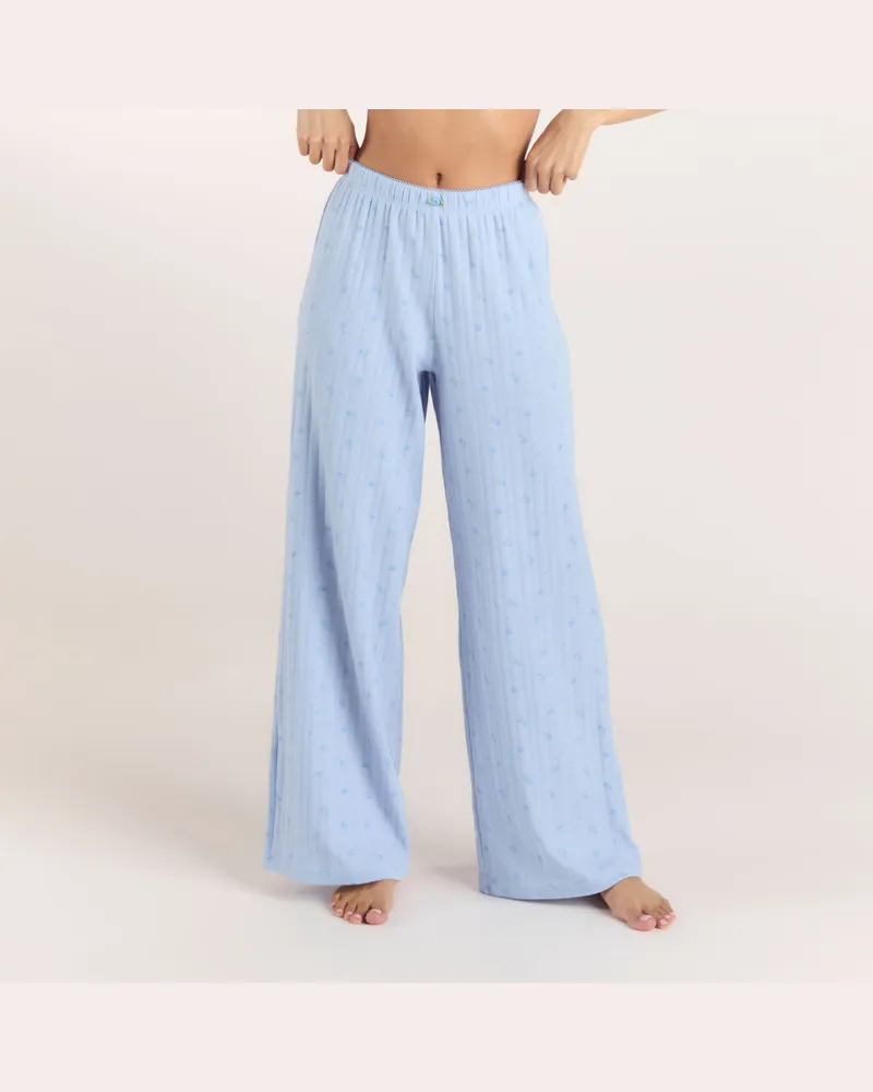 Lounge Pointelle Pyjamahosen - Florales Blau Blue