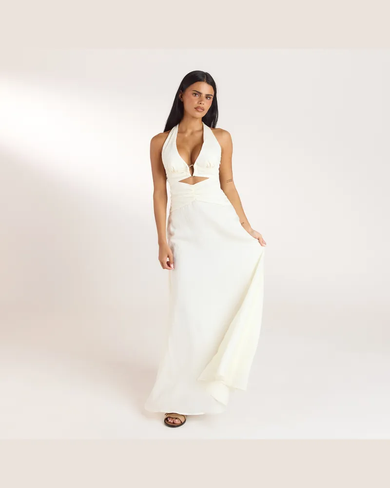 Lounge Gerüschtes Tencel Maxikleid - Crèmefarbe Crèmefarbe