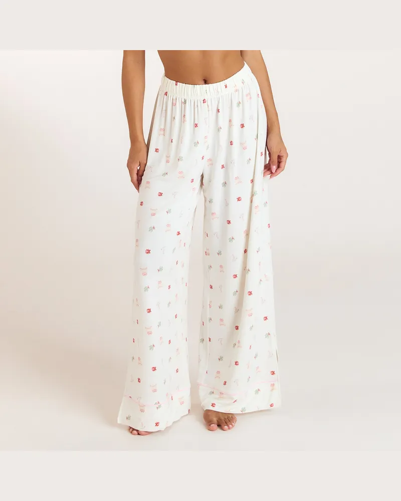 Lounge Christmas Cottage Pyjamahose aus Modal - Cremefarbenes Muster Cream