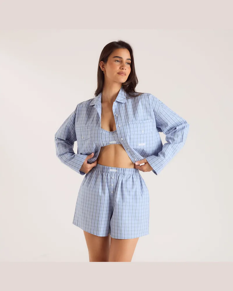 Lounge Kariertes Baumwoll-Hemd - Blau Blue