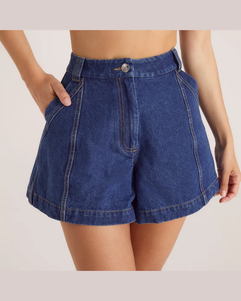 Lounge Jeansshorts mit Weitem Saum - Blau Blue