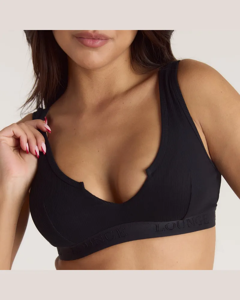 Lounge Weiches Geripptes Push-Up Bralette - Schwarz Black