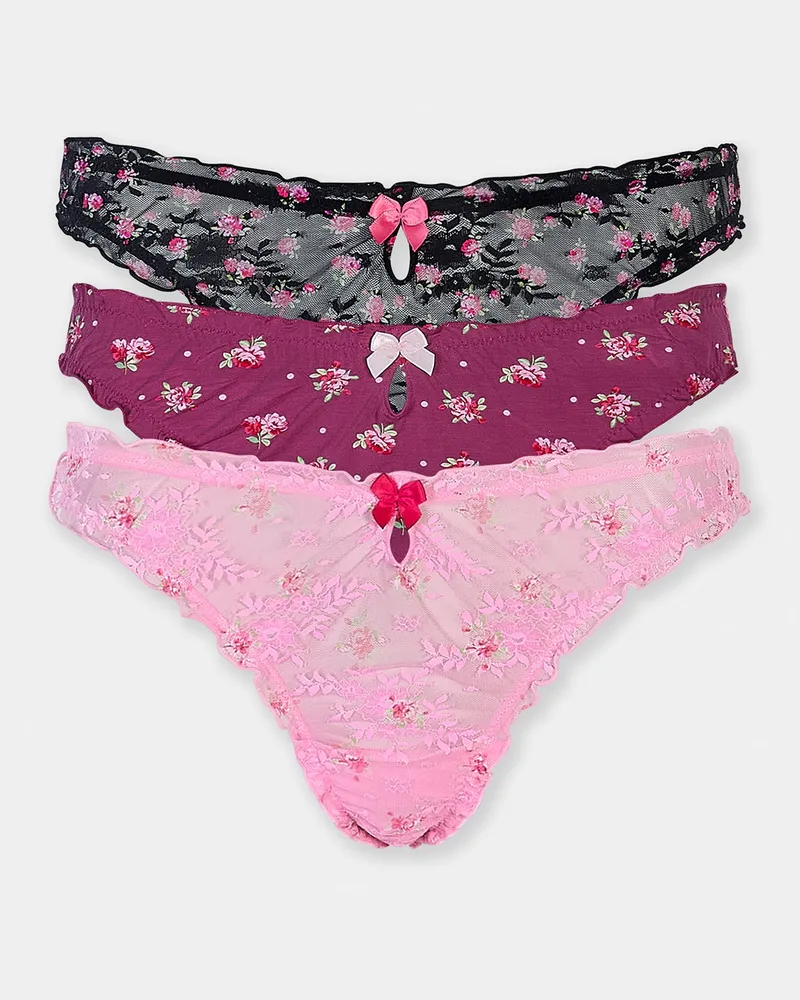 Lounge Bedruckte Strings (3er-Pack) - Rosa-Druck Print