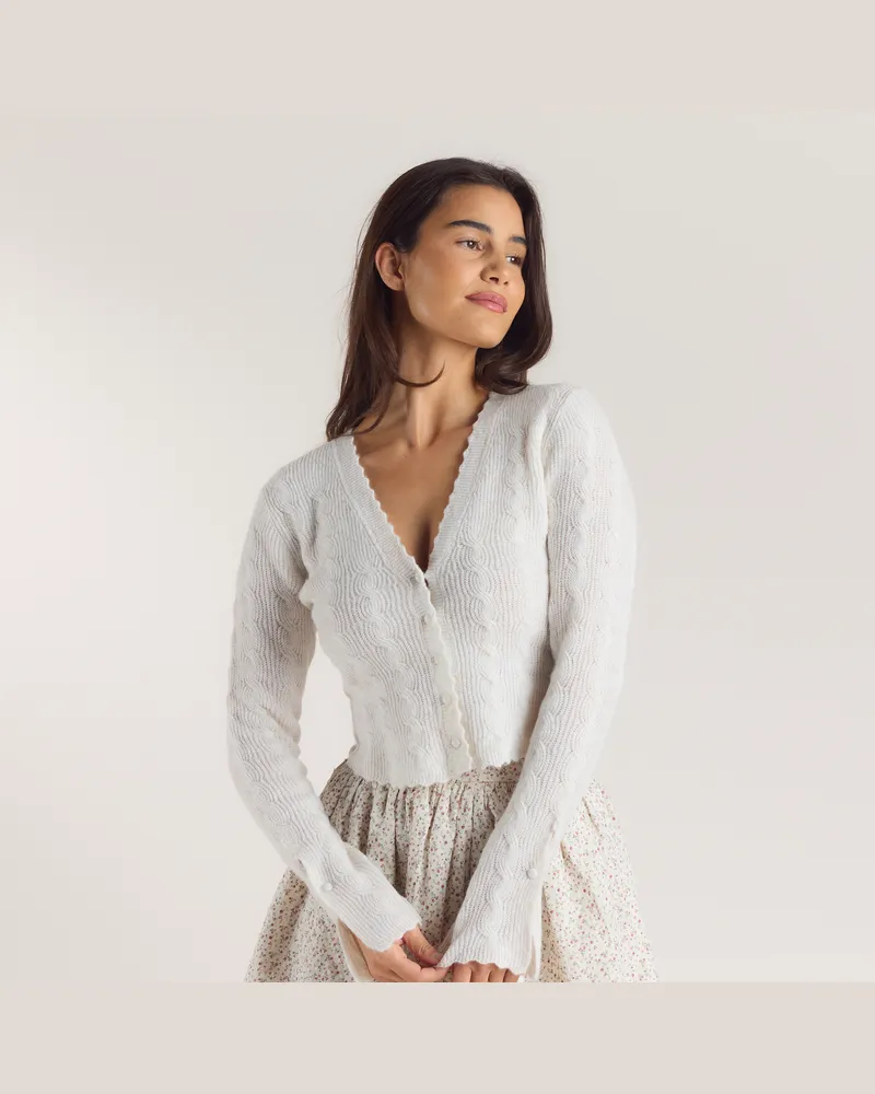 Lounge Strickjacke mit Weitem Ärmel - Crèmefarbe Cream