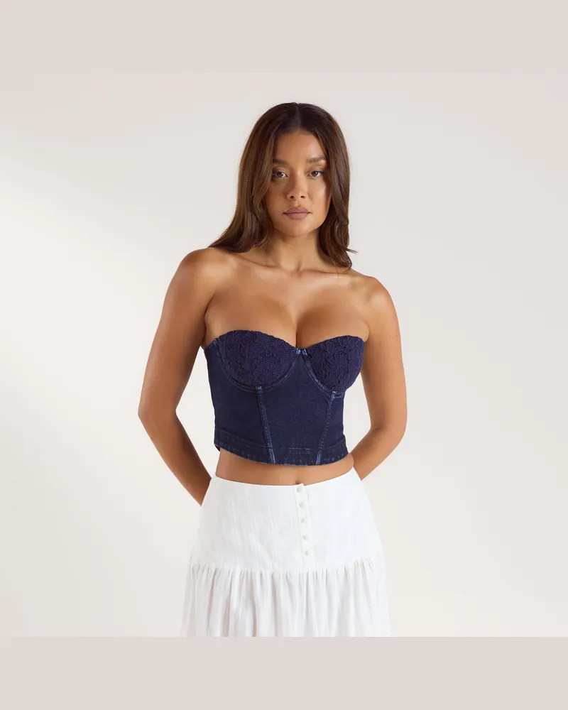 Lounge Denim Korsett-Oberteil - Indigo White