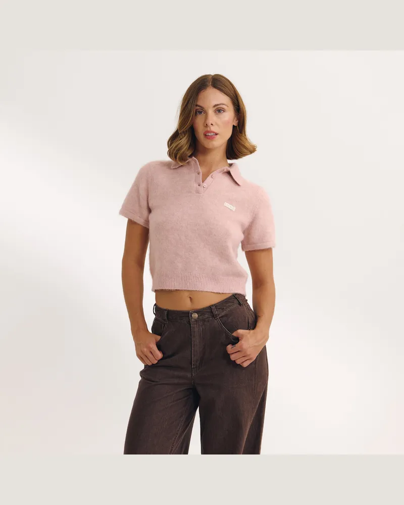 Lounge Gestrickter Poloshirt - Rosa Pink
