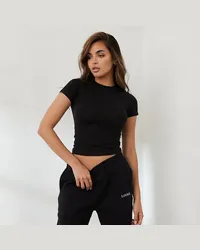 Lounge Essential Kurzärmeliges Tailliertes T-Shirt - Schwarz Schwarz