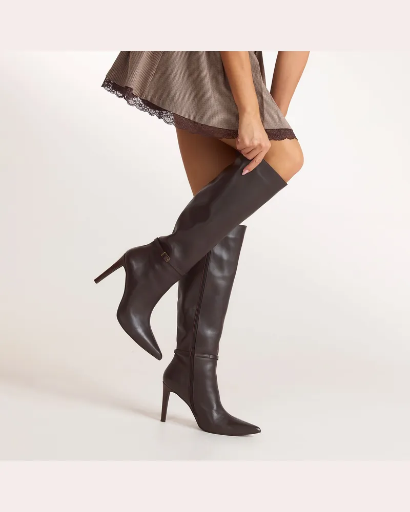 Lounge Juni Kniehohe Lederstiefel - Dunkelbrün Brown