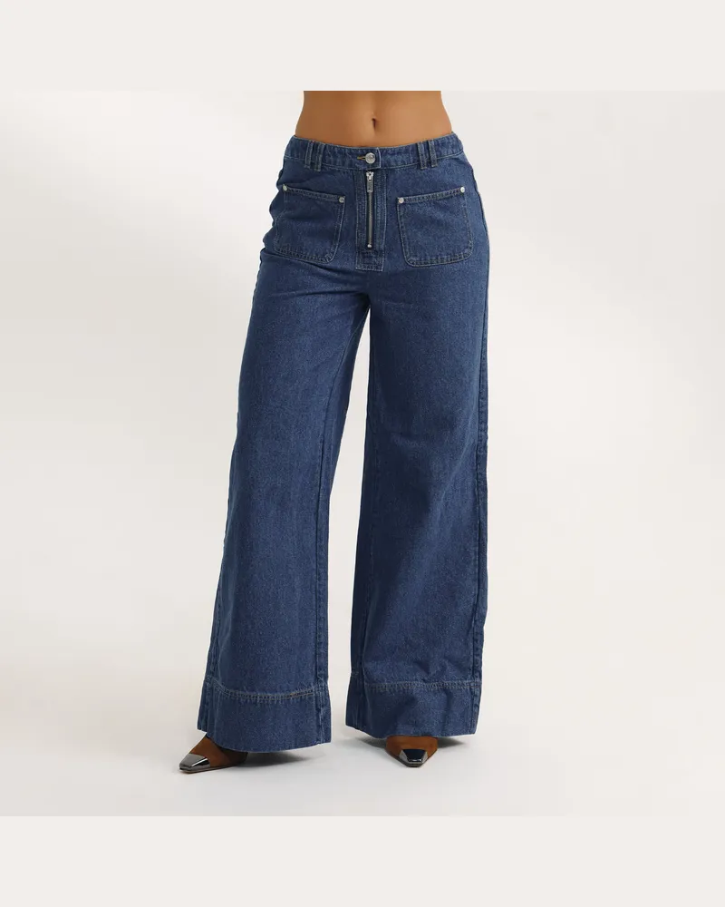 Lounge Hochtaillierte Jeans mit Weitem Bein - Blau Regular Blue