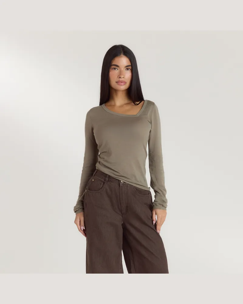 Lounge Aysymetrisches Feinstrick-Oberteil - Thymian Green