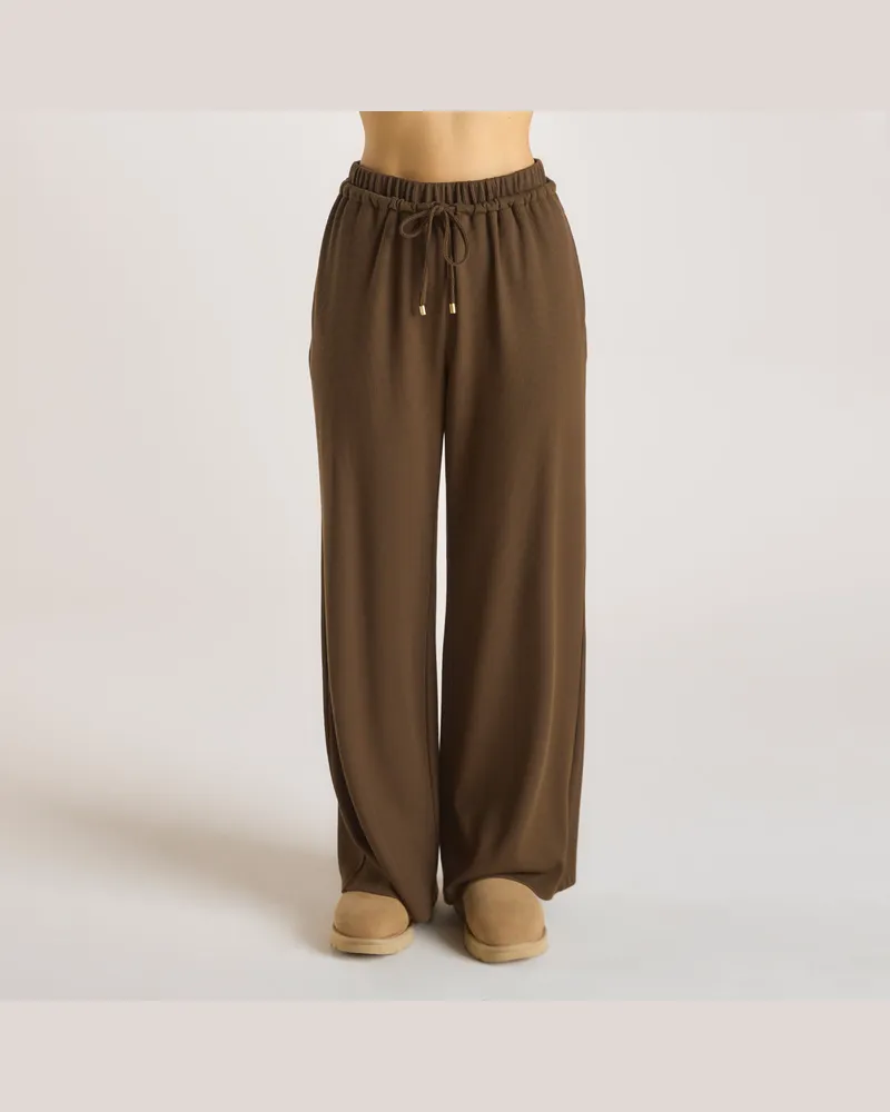 Lounge Waffle Weite Hose - Schokolade Brown