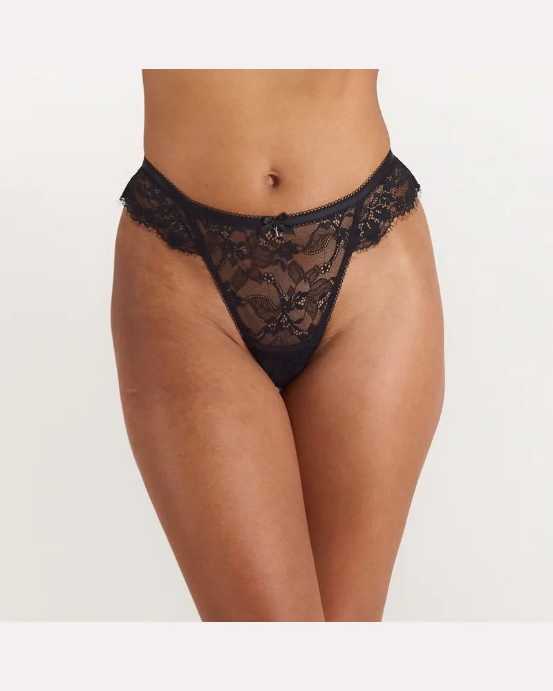Lounge String mit Spitzenbesatz - Schwarz Black
