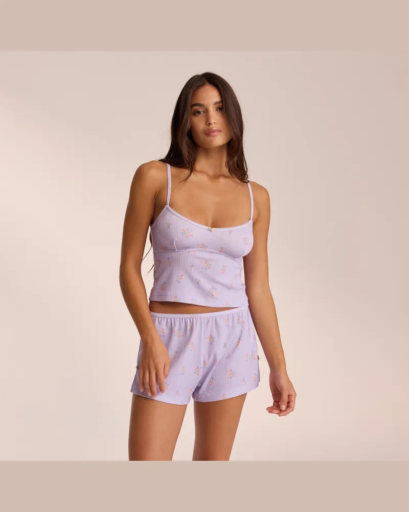 Lounge Pointelle Cami Pyjamatop - Florales Flieder 