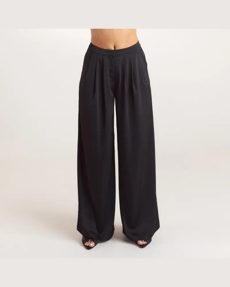 Lounge Satinierte Hose mit Plisseefalten - Schwarz Petite Black