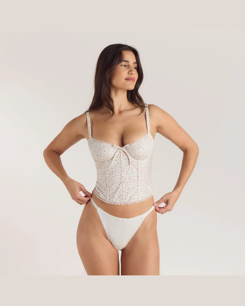 Lounge Korsetttop mit Spitzenbesatz - Florales Rosa Pink