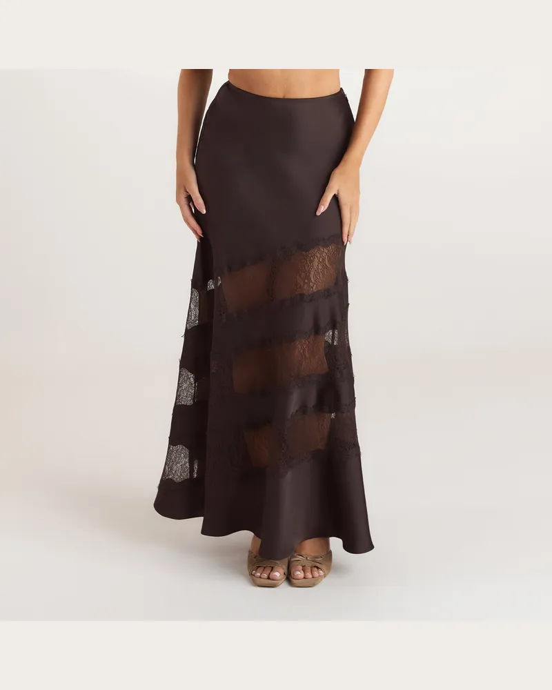 Lounge Maxirock mit Spitzenbesatz - Schokolade Brown