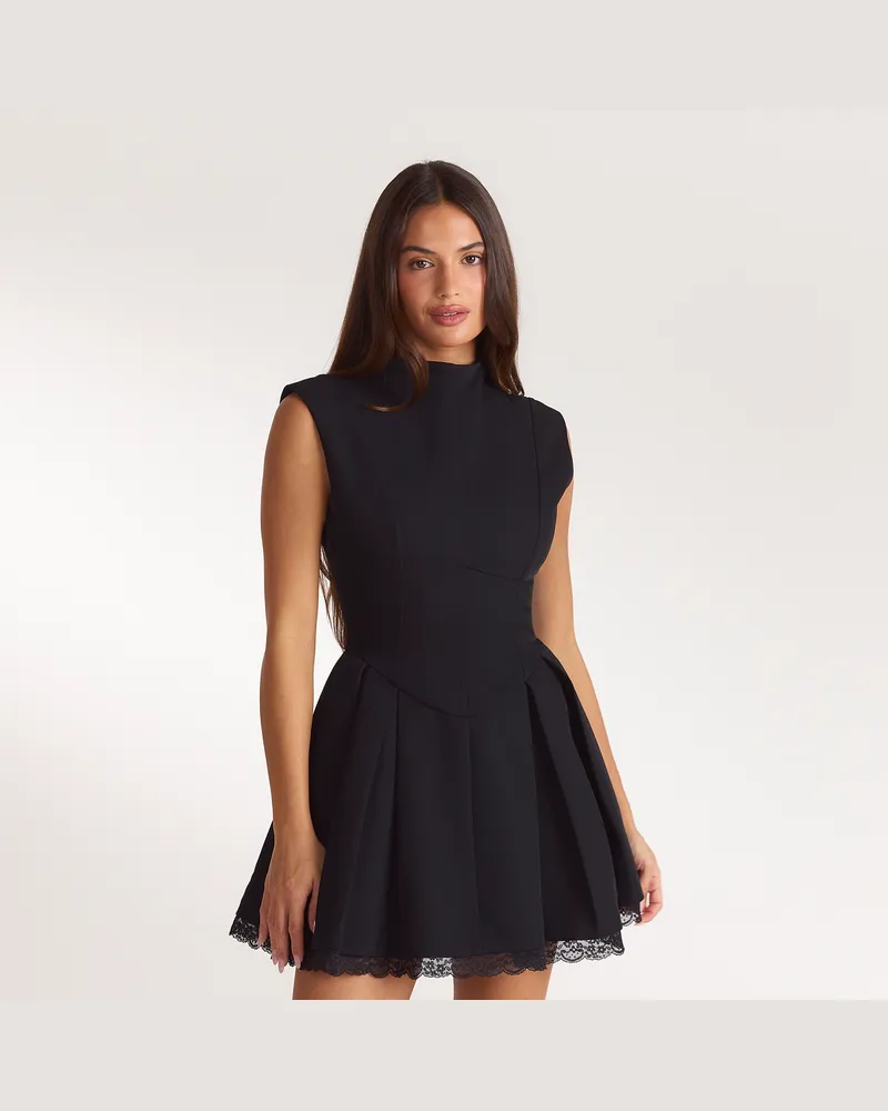 Lounge Tailliertes Falten-Minikleid - Schwarz Schwarz
