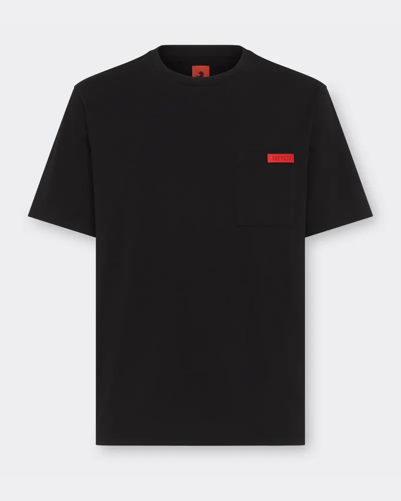 Ferrari Baumwoll-t-shirt Mit Tasche - Male T-shirts Schwarz Schwarz