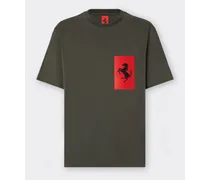 T-shirt Aus Baumwolle Mit Tasche Mit Cavallino Rampante - Male T-shirts Military-grün