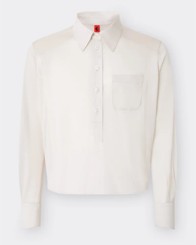 Ferrari Langärmeliges Poloshirt Aus Seidenjersey - Male Poloshirts Ecru Ecru