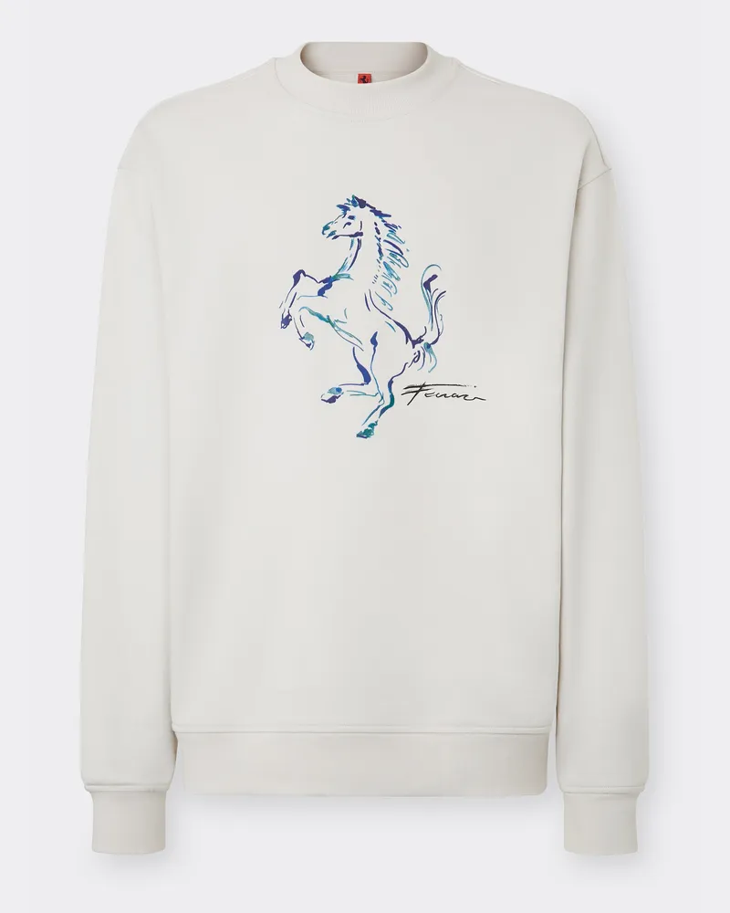 Ferrari Sweatshirt Mit Tänzelnder Pferdegrafik - Male Pullover & Strickwaren Ecru Ecru