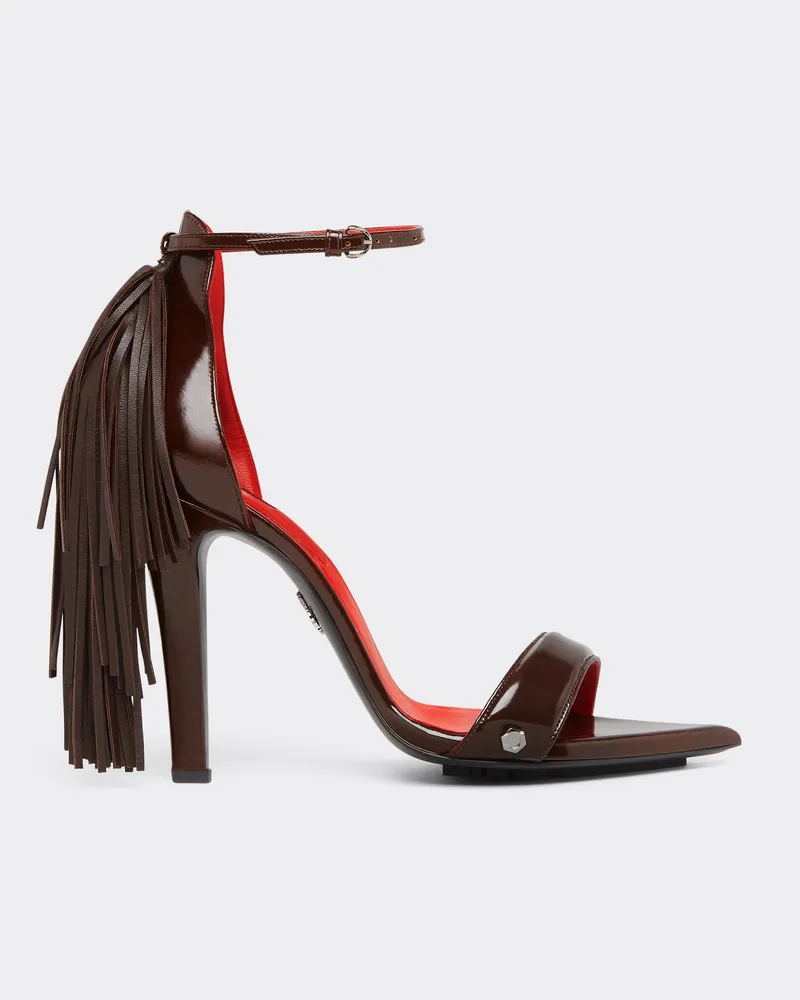 Ferrari Ledersandale Mit Fransen - Female Pantoletten & Sandalen Tabak Tabak