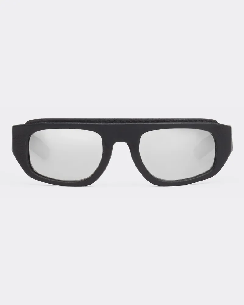 Ferrari Schwarze Ferrari-sonnenbrille Aus Acetat Und Leder Mit Verspiegelten Silbergläsern -  Sonnenbrillen Schwarz Schwarz