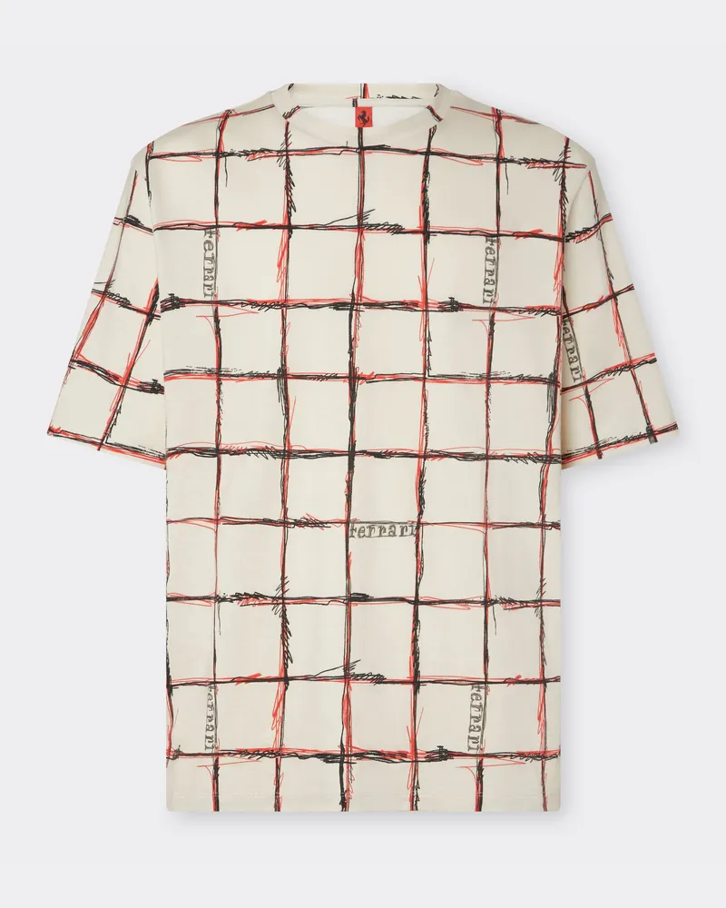 Ferrari Baumwoll-t-shirt Mit Karodruck - Male T-shirts Ecru Ecru