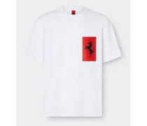 T-shirt Aus Baumwolle Mit Tasche Mit Cavallino Rampante - Male T-shirts Optisch Weiß