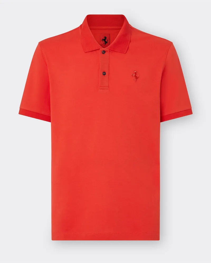 Ferrari Piqué-poloshirt Aus Bio-baumwolle Mit Tänzelndem Pferd - Male Poloshirts Rosso Dino Rosso