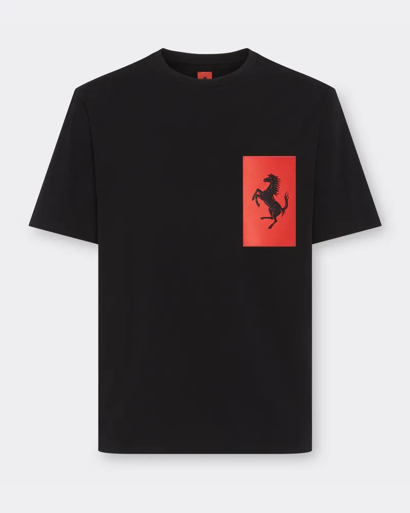 Ferrari Baumwoll-t-shirt Mit Tänzelndem Pferd - Male T-shirts Schwarz Schwarz