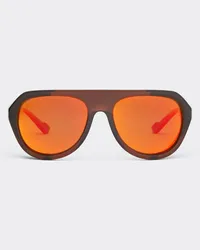 Ferrari Ferrari Sonnenbrille In Braun Mit Lederdetails Und Polarisierten Verspiegelten Gläsern -  Sonnenbrillen Braun Braun