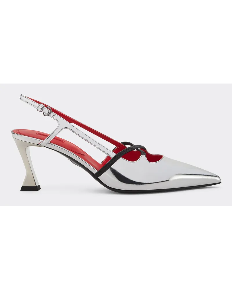 Ferrari Slingback In Silber Mit Spiegeleffekt Und Midi-absatz - Female Hochhackige Schuhe Silber Silber