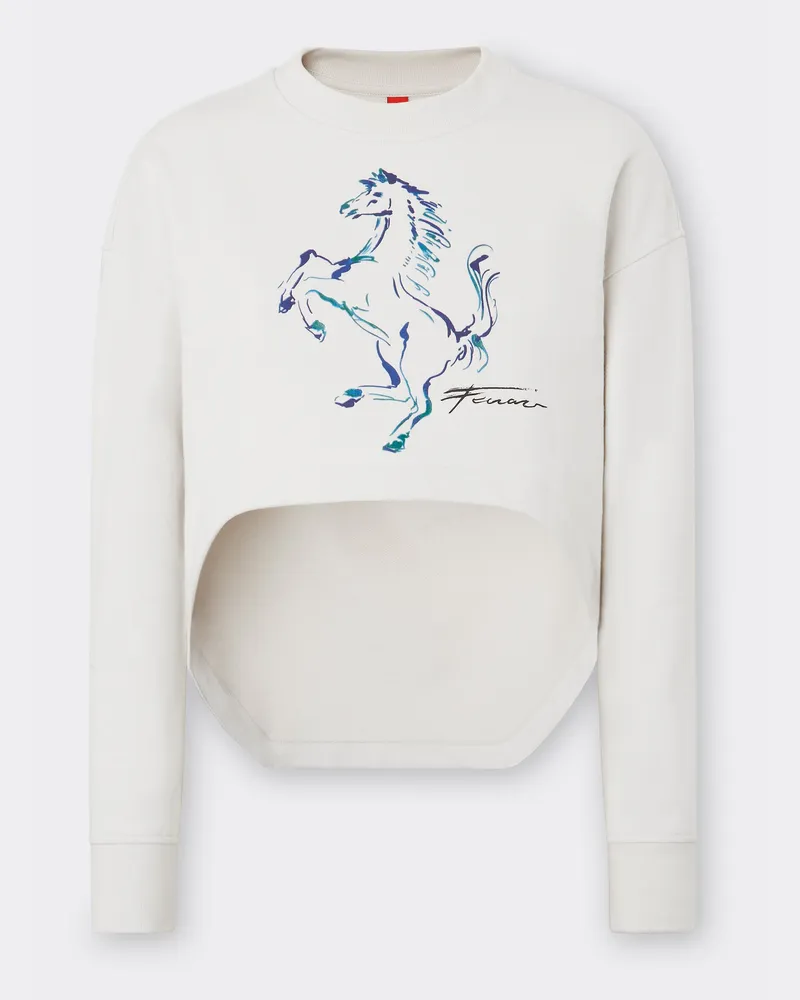 Ferrari Sweatshirt Mit Tänzelnder Pferdegrafik - Female Pullover & Strickwaren Ecru Ecru
