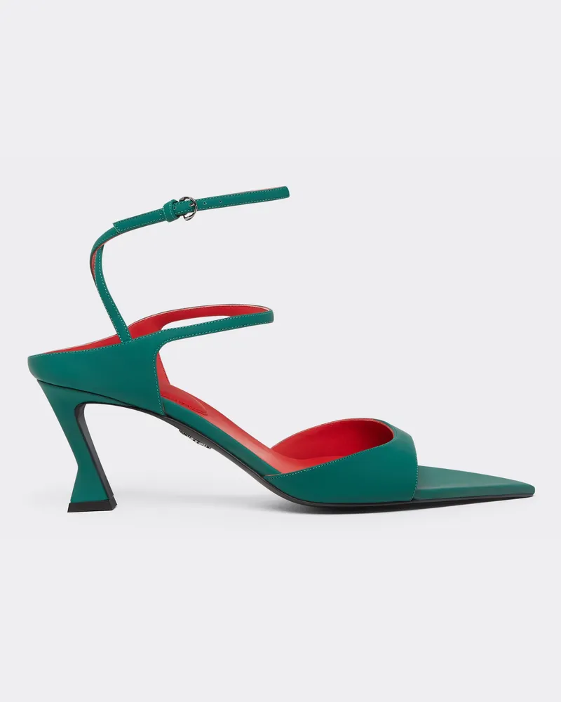 Ferrari Slingback-sandale Aus Gummiertem Leder - Female Pantoletten & Sandalen Ficus Green Ficus