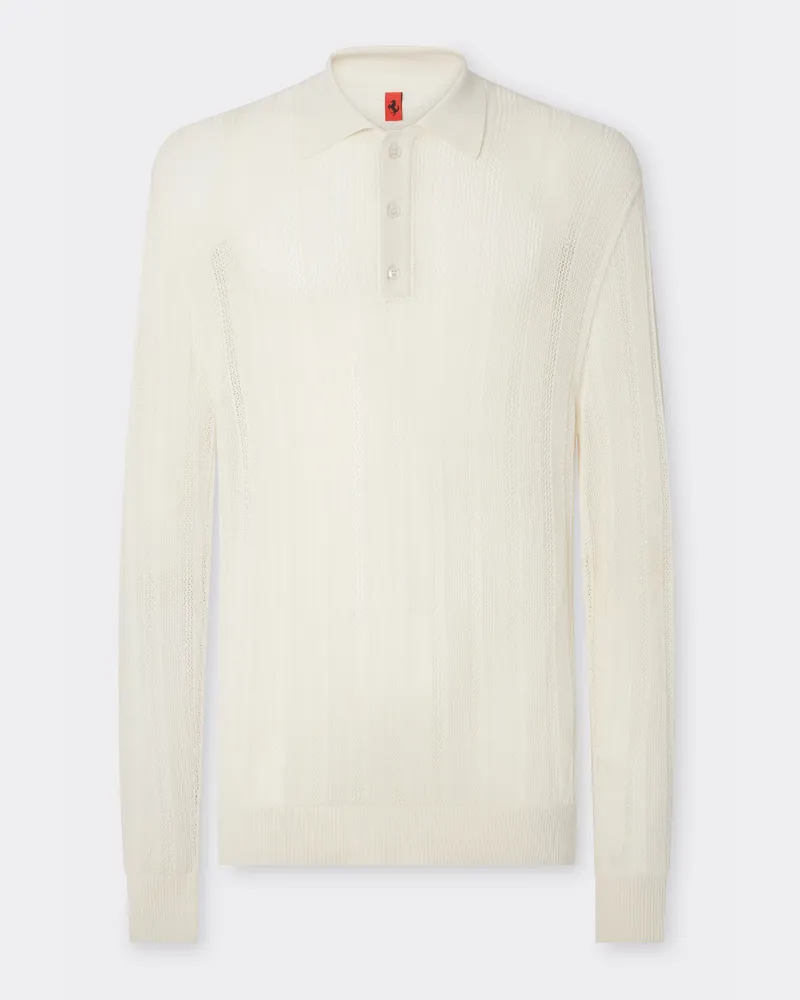 Ferrari Langärmeliges Poloshirt Aus Perforiertem Q-cycle®-gewebe - Male Poloshirts Ecru Ecru