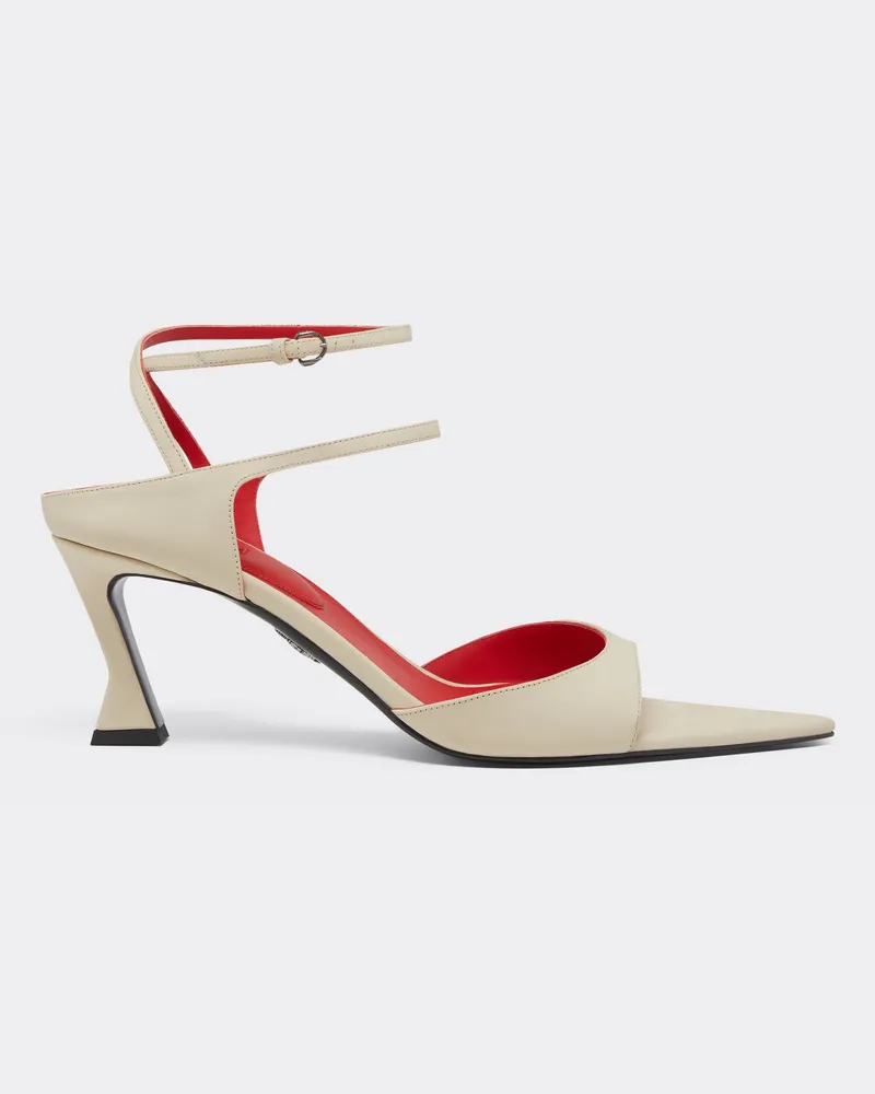 Ferrari Slingback-sandale Aus Gummiertem Leder - Female Pantoletten & Sandalen Ecru Ecru