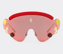 Ferrari Limited Edition Sonnenbrille Aus Rotem Und Goldfarbenem Metall Mit Rot Verspiegeltem Shield -  Sonnenbrillen Runway Rot
