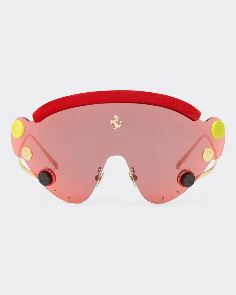 Ferrari Ferrari Limited Edition Sonnenbrille Aus Rotem Und Goldfarbenem Metall Mit Rot Verspiegeltem Shield -  Sonnenbrillen Runway Rot Rot