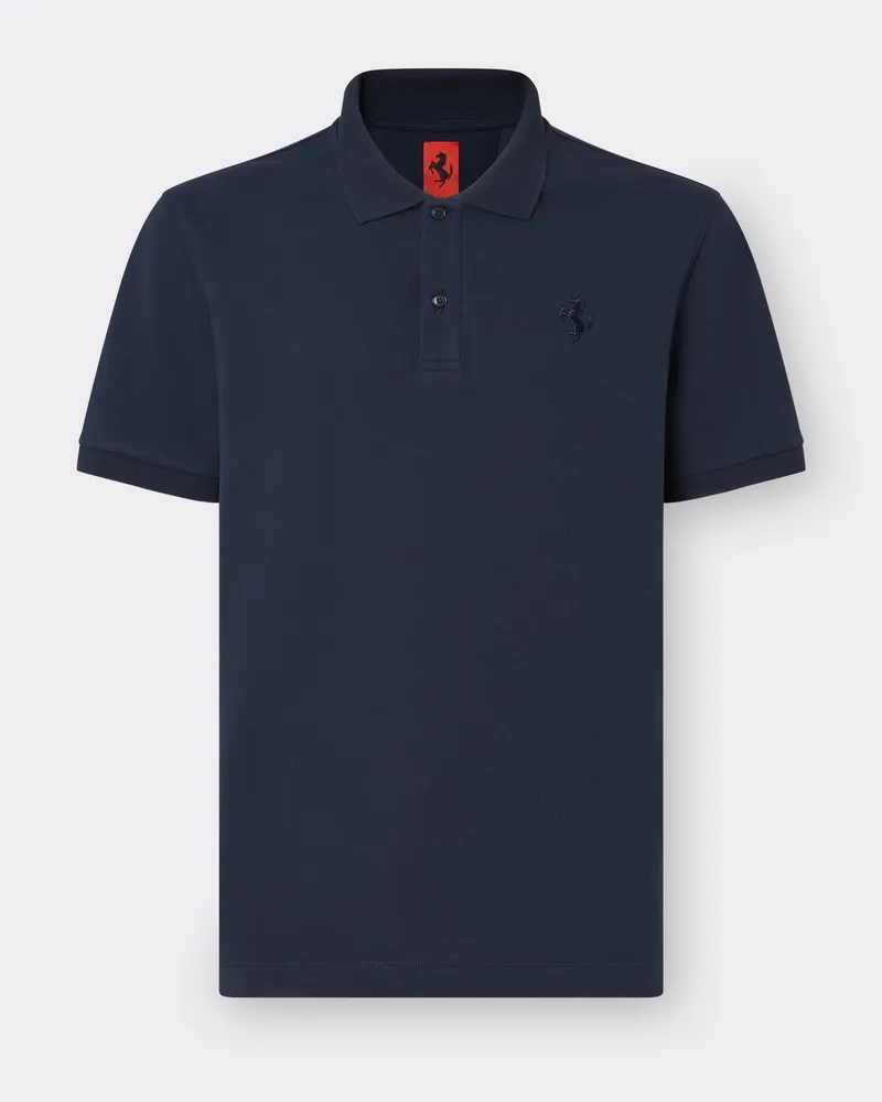 Ferrari Piqué-poloshirt Aus Bio-baumwolle Mit Tänzelndem Pferd - Male Poloshirts Navy Navy
