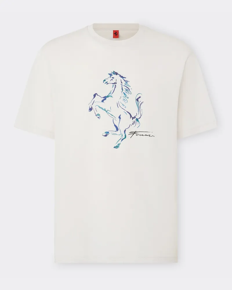 Ferrari T-shirt Mit Tänzelnder Pferdegrafik - Male T-shirts Ecru Ecru