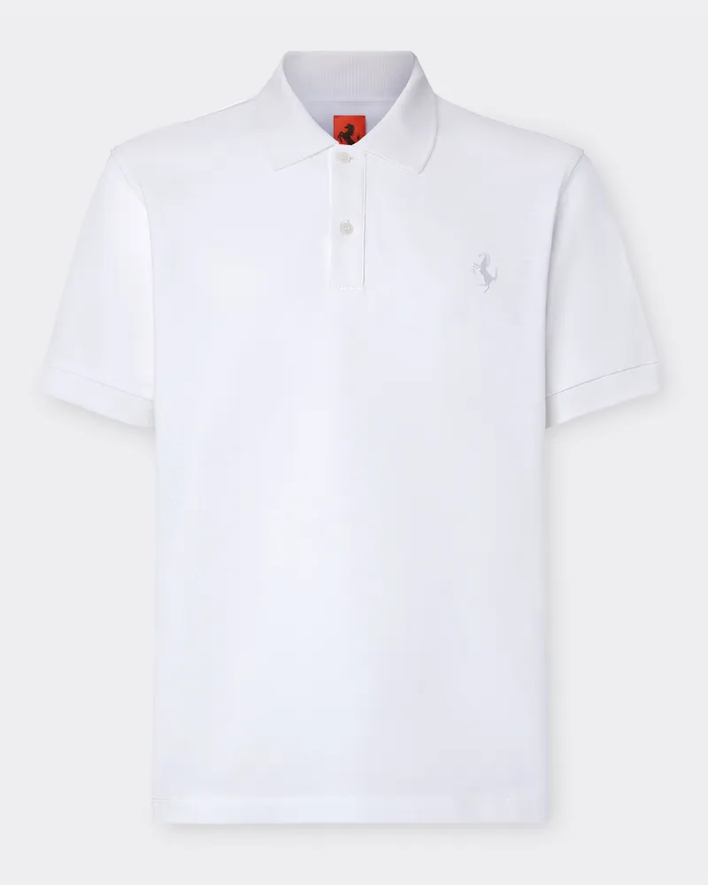 Ferrari Piqué-poloshirt Aus Bio-baumwolle Mit Tänzelndem Pferd - Male Poloshirts Optisch Weiß Optisch