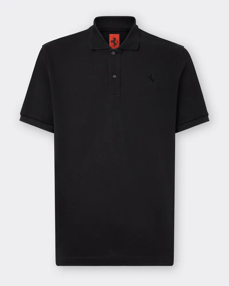 Ferrari Piqué-poloshirt Aus Bio-baumwolle Mit Tänzelndem Pferd - Male Poloshirts Schwarz Schwarz