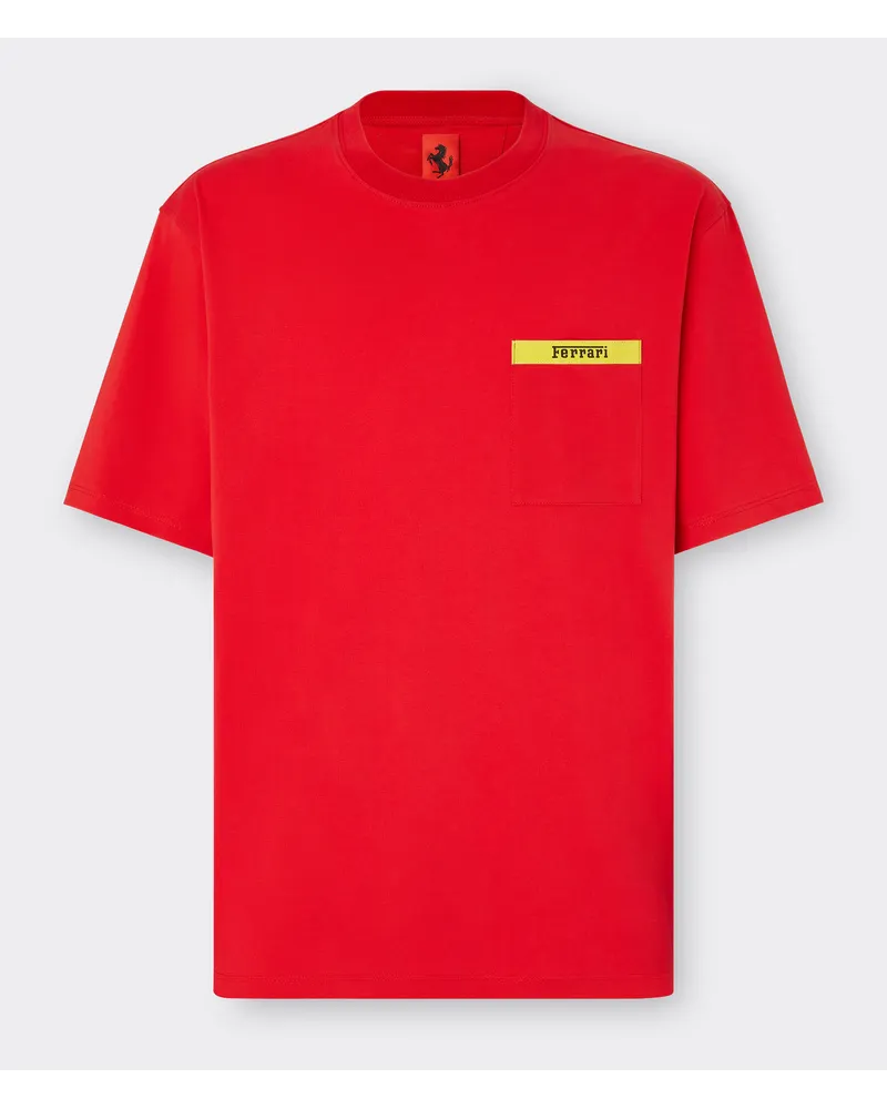 Ferrari T-shirt Aus Baumwolle Mit Kontrastierendem Detail - Male T-shirts Rosso Corsa Rosso