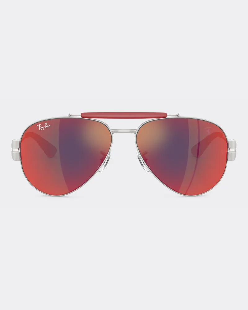 Ferrari Ray-ban Für Scuderia Ferrari Rb3762m Aus Silbernem Metall Mit Dunkelgrau Verspiegelten Blau/roten Gläsern -  Sonnenbrillen Silber Silber